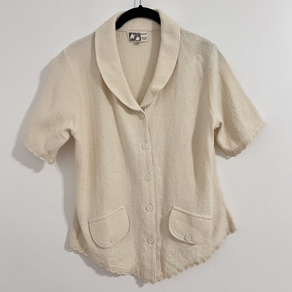 Senora Caballero Ivory Cotton Top Size L Handmade in Peru Button Front Classic